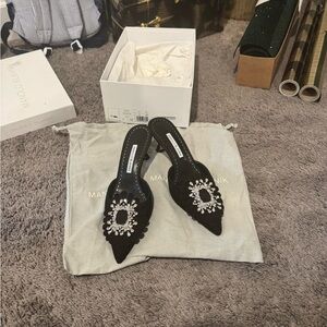 Manolo Blahnik Black Embellished Women's mules